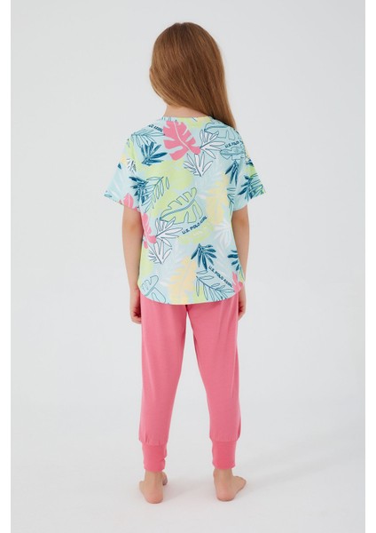 With Leaf Patterns Açık Yeşil Kız Çocuk Kısa Kol Pijama Takım