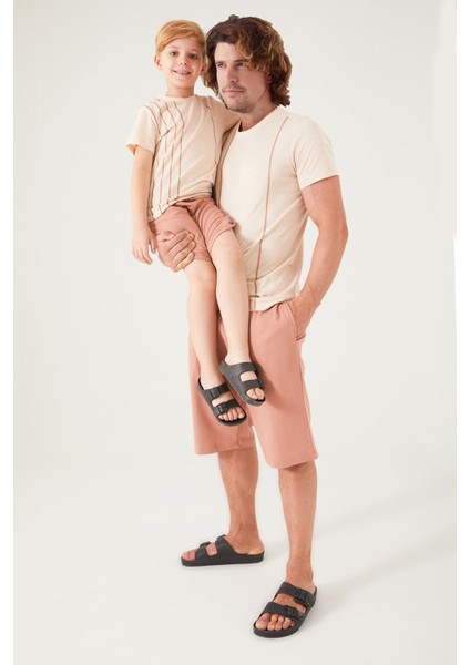 Vertical Stripes Bej Erkek Çocuk Bermuda Takım modelleri