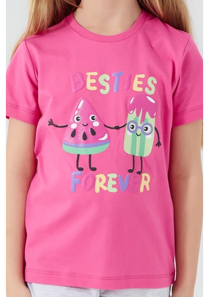 Besties Forever Açık Fuşya Kız Çocuk Şort Takım