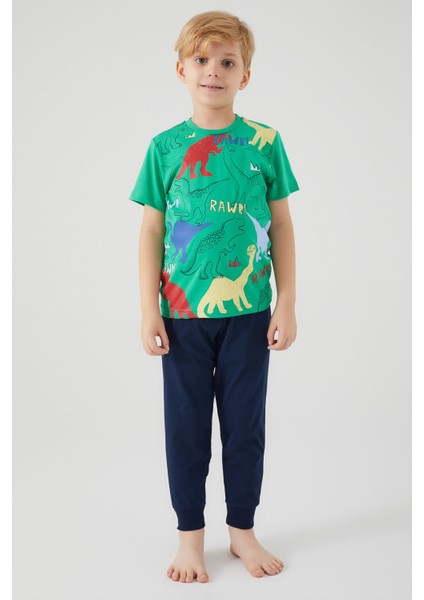 Rawr Yeşil Erkek Çocuk Kısa Kol Pijama Takım