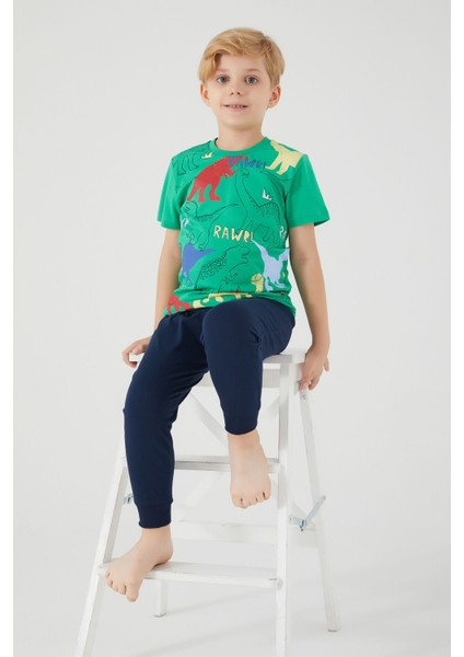 Rawr Yeşil Erkek Çocuk Kısa Kol Pijama Takım modelleri