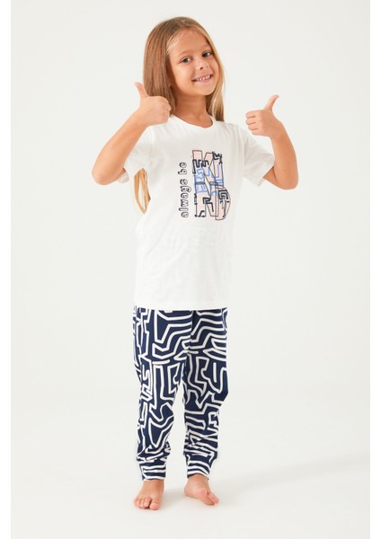 Always Be Kind Krem Kız Çocuk Kısa Kol Pijama Takım