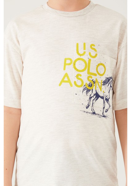 U.S. Polo Assn. Horse Picture Pattern Kremmelanj Erkek Çocuk Bermuda Takım