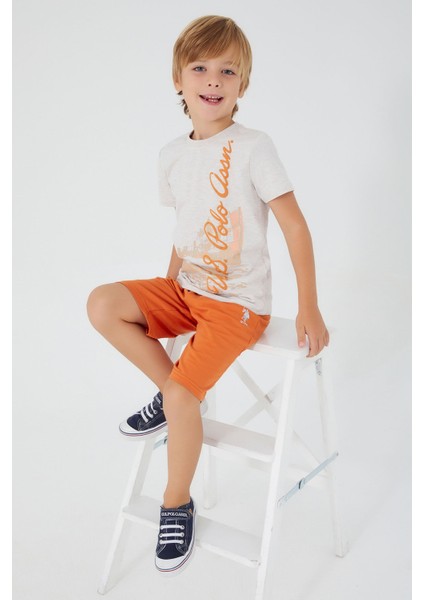 Picture Signature Detail Krem Erkek Çocuk Bermuda Takım