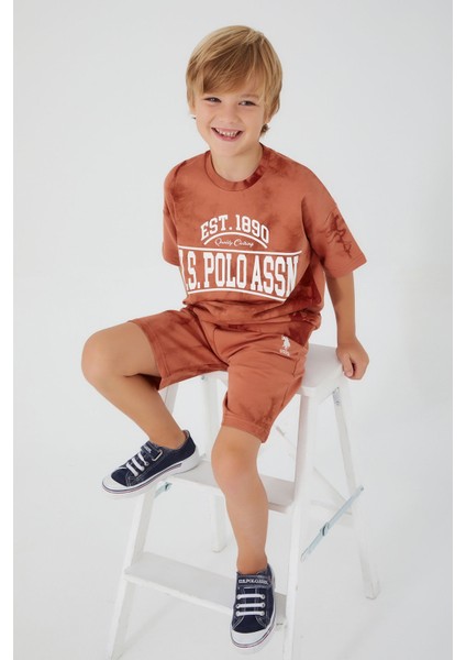 Written In White Bold Kahverengi Erkek Çocuk Bermuda Takım