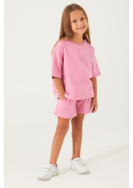 Plain Open Naive Toz Pembe Kız Çocuk Şort Takım modelleri