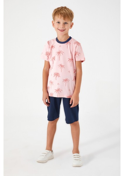 Palm Tree Details Pembe Erkek Çocuk Bermuda Takım