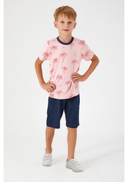 Palm Tree Details Pembe Erkek Çocuk Bermuda Takım fiyatları