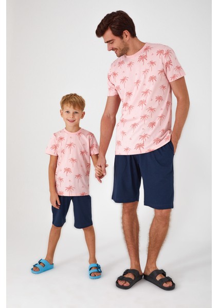 Palm Tree Details Pembe Erkek Çocuk Bermuda Takım modelleri