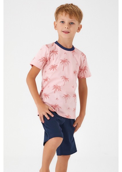 Palm Tree Details Pembe Erkek Çocuk Bermuda Takım fırsatları