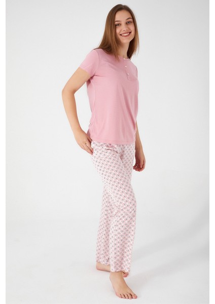 Flowering Pink Gül Kurusu Kadın Kısa Kol Pijama Takım