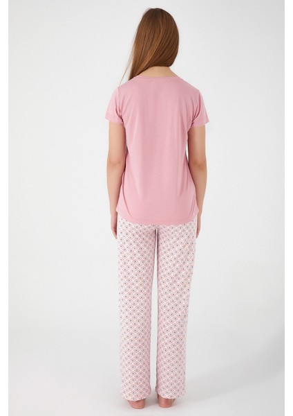 Flowering Pink Gül Kurusu Kadın Kısa Kol Pijama Takım