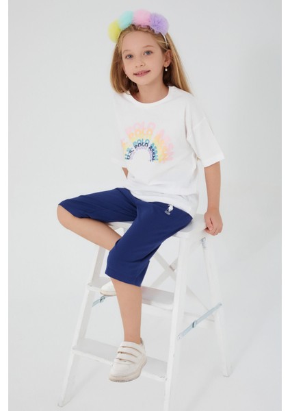 Inclined Writings Krem Kız Çocuk Kapri Takım