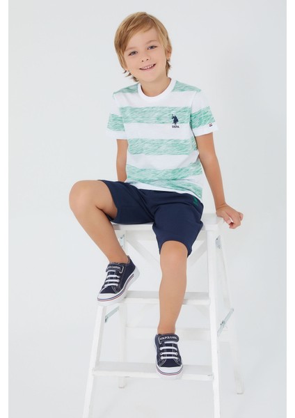 Stripe Pattern Çam Yeşili Erkek Çocuk Bermuda Takım