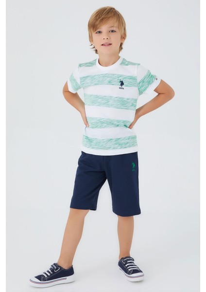Stripe Pattern Çam Yeşili Erkek Çocuk Bermuda Takım modelleri