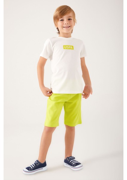 Plain Pattern Krem Erkek Çocuk Bermuda Takım