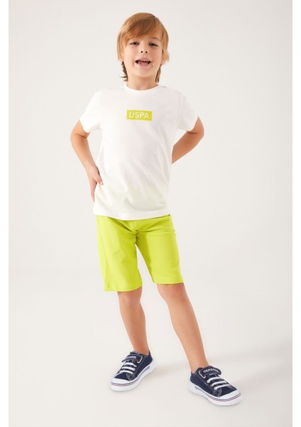 Plain Pattern Krem Erkek Çocuk Bermuda Takım