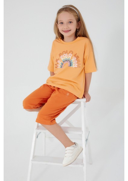 Inclined Writings Toz Sarı Kız Çocuk Kapri Takım