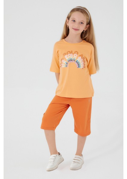 Inclined Writings Toz Sarı Kız Çocuk Kapri Takım modelleri