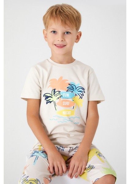 Fun Surf Night Bej Erkek Çocuk Kapri Takım modelleri
