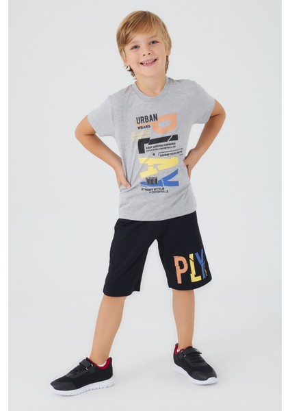Urban Wears Gri Melanj Erkek Çocuk Bermuda Takım