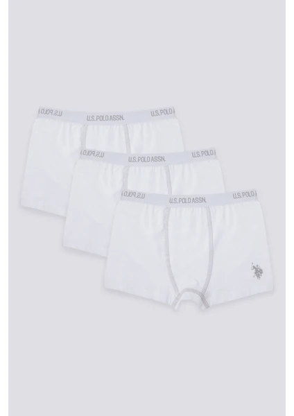 U.S. Polo Assn. Plain Color Beyaz Erkek Çocuk 3'lü Boxer