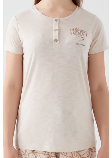 Tropical Vibes Bej Kadın Kısa Kol Pijama Takım fırsatları