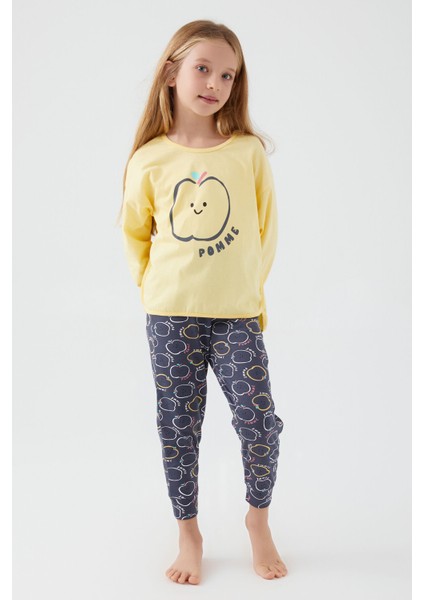 Pomme Apple Sarı Kız Çocuk Uzun Kol Pijama Takım