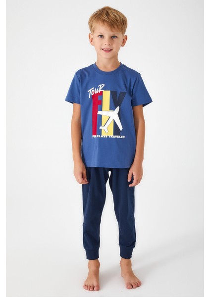 Tour Fly Gece Mavisi Melanj Erkek Çocuk Kısa Kol Pijama Takım