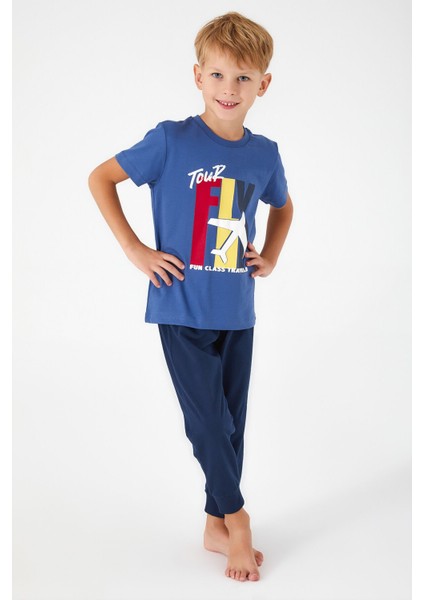 Tour Fly Gece Mavisi Melanj Erkek Çocuk Kısa Kol Pijama Takım fırsatları