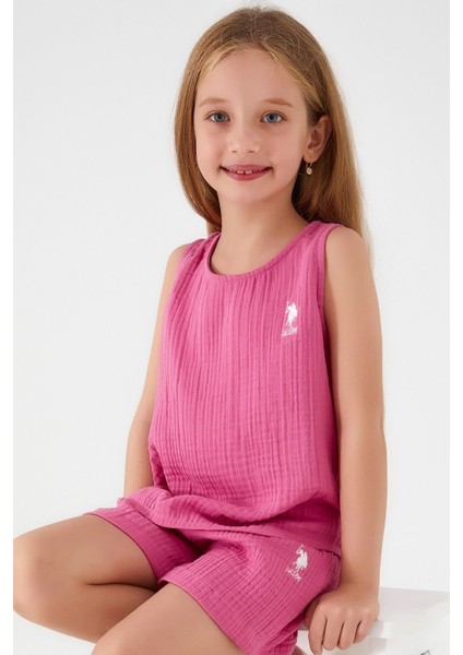 Light Purple Reflection Detail Fuşya Kız Çocuk Şort Takım