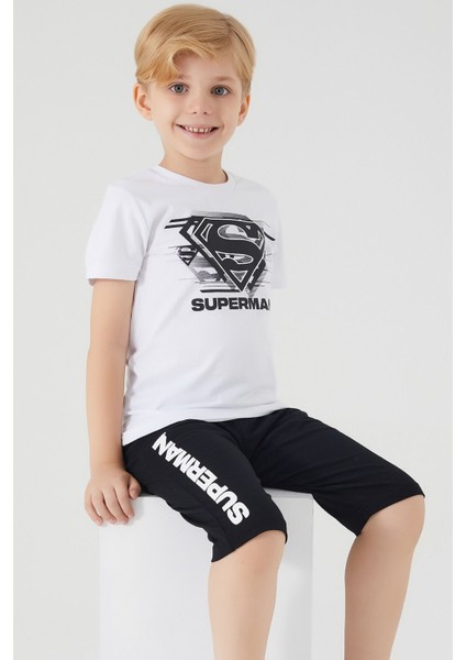 Hero Superman Beyaz Erkek Çocuk Kapri Takım