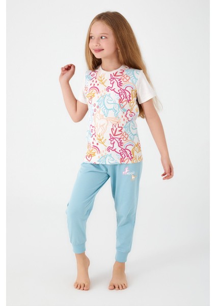Unicorn Magic Krem Kız Çocuk Kısa Kol Pijama Takım