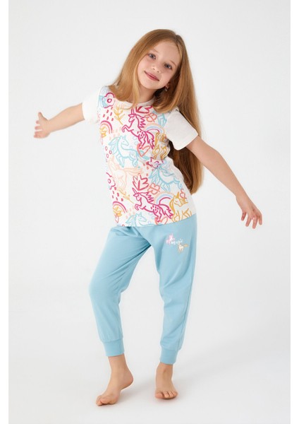 Unicorn Magic Krem Kız Çocuk Kısa Kol Pijama Takım