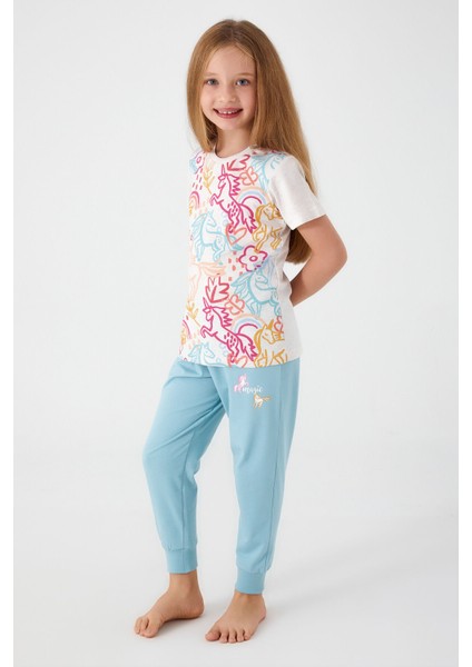 Unicorn Magic Krem Kız Çocuk Kısa Kol Pijama Takım