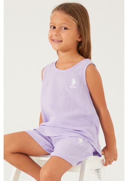 Light Purple Reflection Detail Lila Kız Çocuk Şort Takım