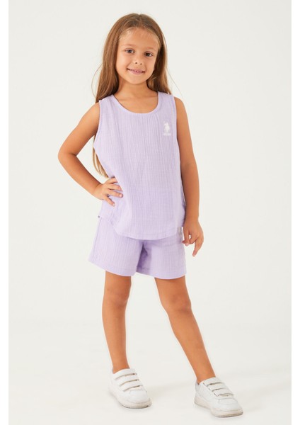 Light Purple Reflection Detail Lila Kız Çocuk Şort Takım fiyatları
