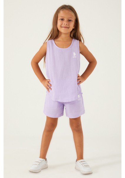 Light Purple Reflection Detail Lila Kız Çocuk Şort Takım modelleri