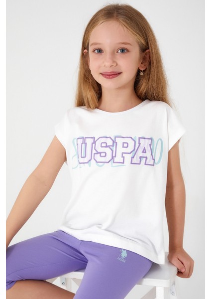 U.S. Polo Assn Kız Çocuk Kapri Takım Yazlık Konforlu Tasarım Krem ve Mavi Renk