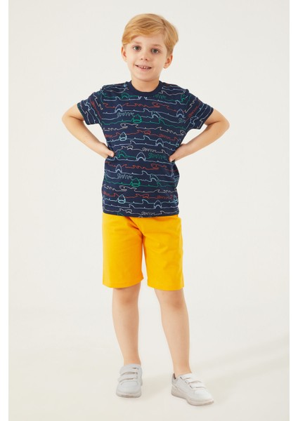Shark Pattern Lacivert Erkek Çocuk Bermuda Takım