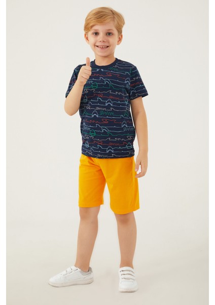 Shark Pattern Lacivert Erkek Çocuk Bermuda Takım