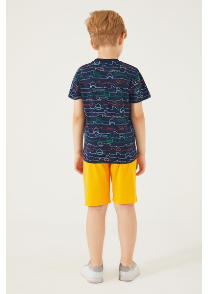 Shark Pattern Lacivert Erkek Çocuk Bermuda Takım