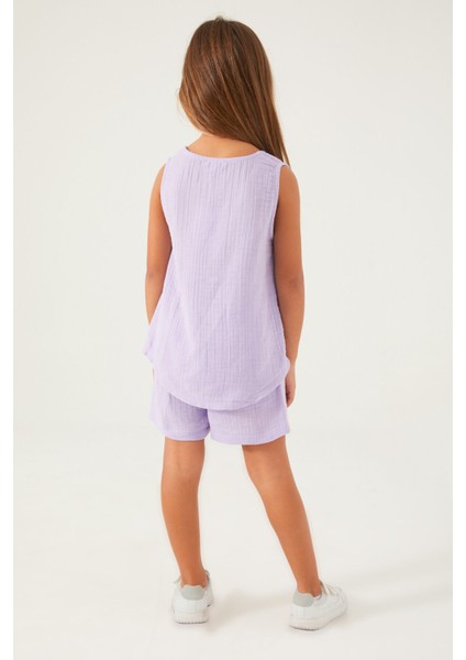 Light Purple Reflection Detail Lila Kız Çocuk Şort Takım indirimleri