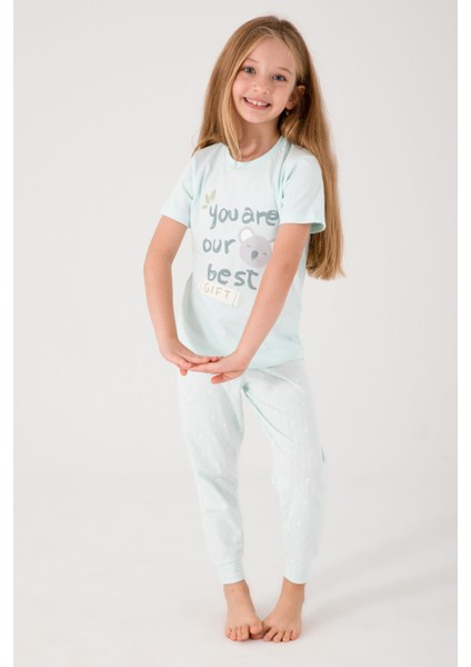 Gift Yeşil Kız Çocuk Kısa Kol Pijama Takım