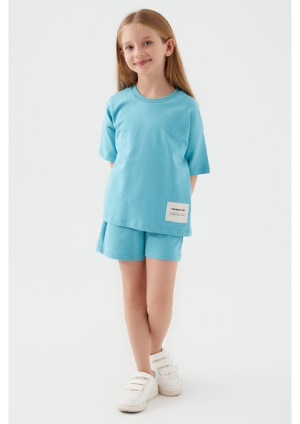 Future Begins With Us Turkuaz Kız Çocuk Şort Takım