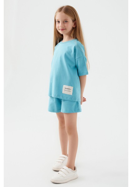 Future Begins With Us Turkuaz Kız Çocuk Şort Takım modelleri