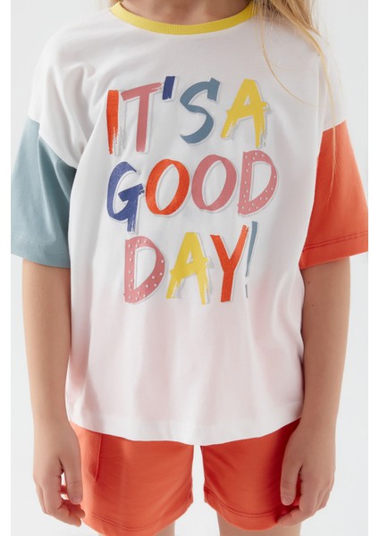 Its A Good Day Krem Turuncu Kız Çocuk Şort Takım