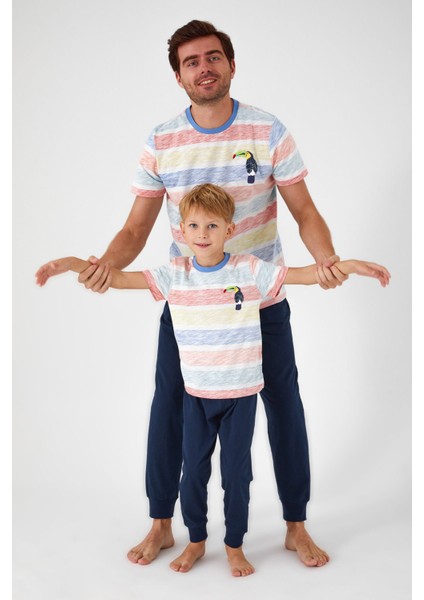 Bird Pattern Krem Erkek Çocuk Kısa Kol Pijama Takım