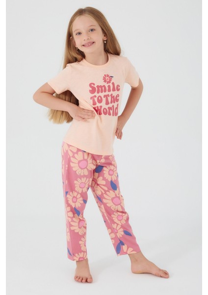 Smile To The World Pembe Kız Çocuk Kısa Kol Pijama Takım