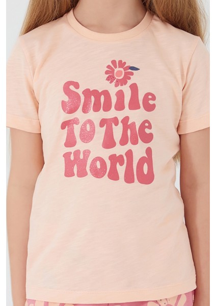 Smile To The World Pembe Kız Çocuk Kısa Kol Pijama Takım